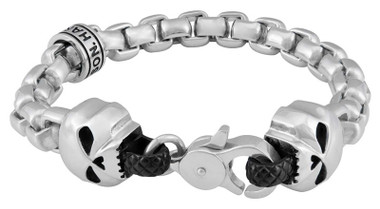 Harley-Davidson Men's Steel Rolo Chain Double Skull Metal Bracelet - Silver - Wisconsin Harley-Davidson