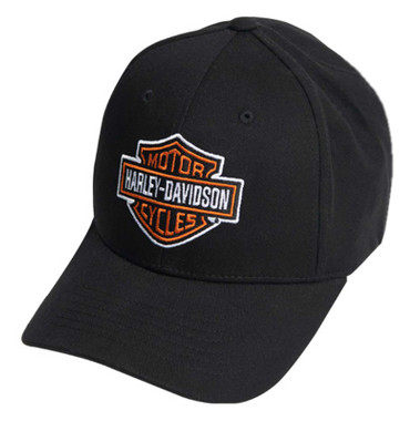Harley-Davidson Men's Classic B&S Curved Bill Stretch Fit Baseball Cap - Black - Wisconsin Harley-Davidson