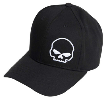 Harley-Davidson Men's Crooked Skull Curved Bill Stretch Fit Baseball Cap - Black - Wisconsin Harley-Davidson