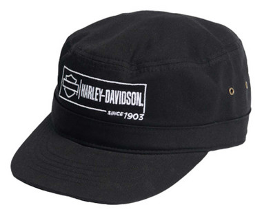 Harley-Davidson Men's Label Lockup Adjustable Closure Twill Painter's Hat- Black - Wisconsin Harley-Davidson