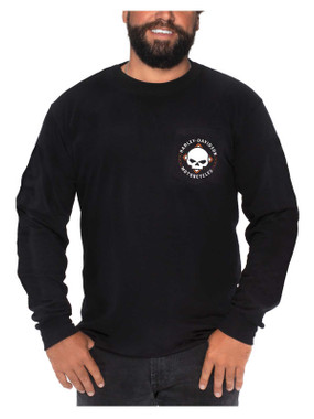 Harley-Davidson Men's Road Badge Long Sleeve Chest Pocket Cotton Shirt - Black - Wisconsin Harley-Davidson