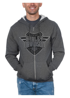 Harley-Davidson Men's Sentinel H-D Zip-Up Cotton-Blend Hoodie, Charcoal Heather - Wisconsin Harley-Davidson