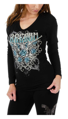 Liberty Wear Women's Blackhawk Freedom Embellished Long Sleeve Shirt - Black - Wisconsin Harley-Davidson Liberty Wear Women's Blackhawk Freedom Embellished Long Sleeve Shirt - Black - Wisconsin Harley-Davidson