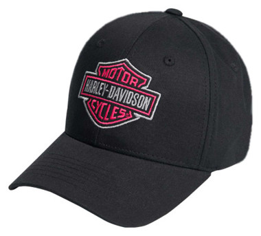 Harley-Davidson Women's Hat Pink B&S Curved Bill Slide Buckle Baseball Cap - Black - Wisconsin Harley-Davidson