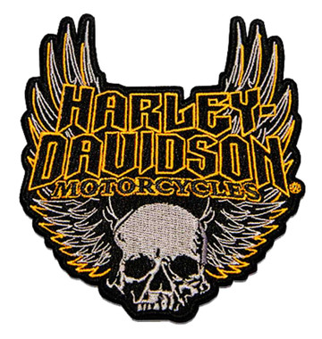 Harley-Davidson 4.5in. Woven Winged Skull Emblem Sew-On Patch - Black/Orange - Wisconsin Harley-Davidson