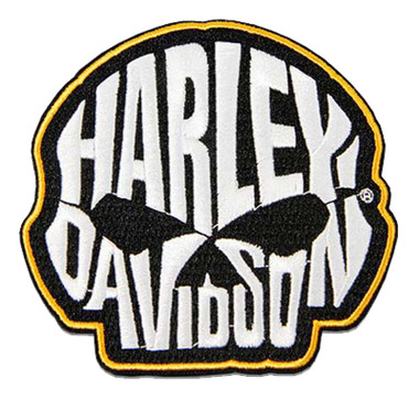 Harley-Davidson 4 in. Embroidered Willie G Skull Text Emblem Sew-On Patch- White - Wisconsin Harley-Davidson