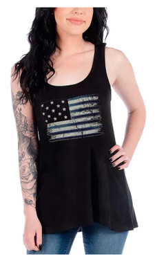 Liberty Wear Women's Liberty American Flag Bling Sleeveless Tank Top - Black - Wisconsin Harley-Davidson