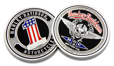 Harley-Davidson Winged Skull #1 RWB Logo Metal Challenge Coin, 1.75 in. - Wisconsin Harley-Davidson