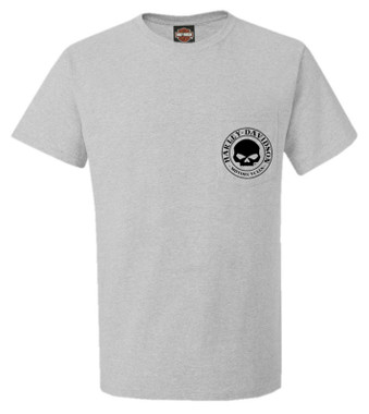 Harley-Davidson Men's Willie G Skull Short Sleeve Chest Pocket T-Shirt - Gray - Wisconsin Harley-Davidson