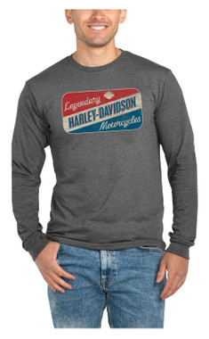 Harley-Davidson Men's Oil Sign Long Sleeve Crew-Neck Shirt - Heather Gray - Wisconsin Harley-Davidson