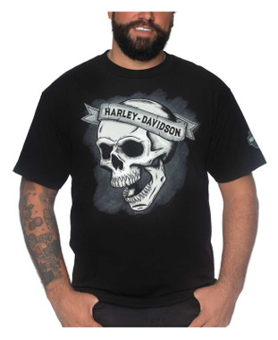 Harley-Davidson Men's Skull Banner Short Sleeve Crew-Neck T-Shirt - Black - Wisconsin Harley-Davidson