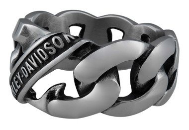 Harley-Davidson Men's Banner Curb Chain Link Steel Band Stainless Steel Ring - Wisconsin Harley-Davidson