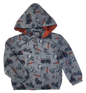 Harley-Davidson Little Boys' 1/4-Zip Motorcycle Printed Hooded Windbreaker, Gray - Wisconsin Harley-Davidson