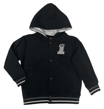 Harley-Davidson Little Boys' #1 Logo Patch Knit Varsity Hooded Jacket - Black - Wisconsin Harley-Davidson