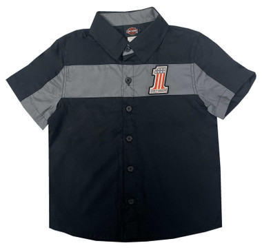 Harley-Davidson Little Boys' #1 Short Sleeve Button Work Shop Toddler Shirt - Wisconsin Harley-Davidson