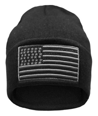 That's A Wrap Men's Patriotic American Flag Patch Cuffed Beanie Cap - Black - Wisconsin Harley-Davidson