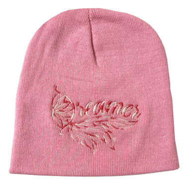 That's A Wrap Women's Embroidered Dreamer Winter Knit Beanie Cap - Light Pink - Wisconsin Harley-Davidson