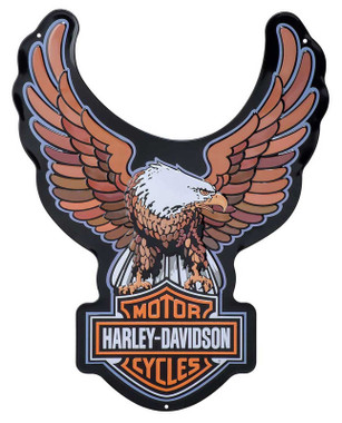 Harley-Davidson Embossed Tin Sign, Bar & Shield Eagle Shaped, 15.5 x 20 inches - Wisconsin Harley-Davidson