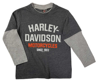 Harley-Davidson Big Boys' T-Shirt, Double Layer Knit Long Sleeve Tee - Gray - Wisconsin Harley-Davidson