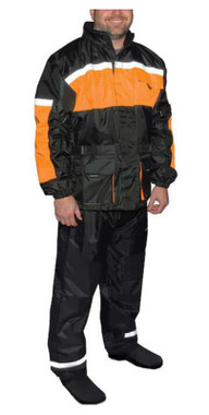 Fulmer Men's 452 Legacy Two-Piece Reflective Rain Suit - Black & Orange - Wisconsin Harley-Davidson
