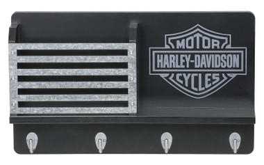 Harley-Davidson Bar & Shield Key Rack, Four Hooks & Metal Accents - Black - Wisconsin Harley-Davidson