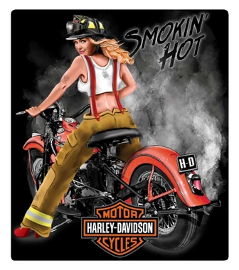 Harley-Davidson Smokin' Hot Babe Embossed Tin Sign, 13 x 15 inches - Black - Wisconsin Harley-Davidson