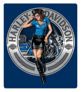 Harley-Davidson Police Babe Embossed Tin Sign, Rectangle 13 x 15 inches - Blue - Wisconsin Harley-Davidson