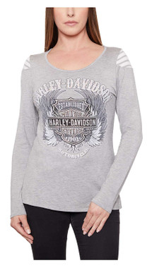 Sleeves Thumb Cut Harley Davidson Women's Long Sleeve Metal Rivets T Shirt Size L