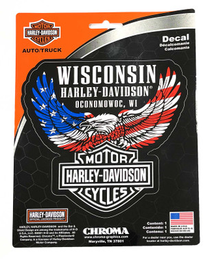 Harley-Davidson Wisconsin Harley Custom Dealer Decal, RWB Up-Winged Eagle - Wisconsin Harley-Davidson