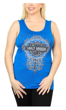 Harley-Davidson Women's Native Embellished Scoop Neck Sleeveless Tank Top - Blue - Wisconsin Harley-Davidson