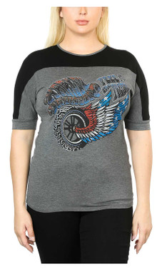 Harley-Davidson Women's Over the Top Bling Retro Colorblocked Short Sleeve Tee - Wisconsin Harley-Davidson