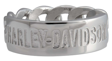 Harley-Davidson Women's H-D Script Bar Curb Link Ring - Silver Stainless Steel - Wisconsin Harley-Davidson