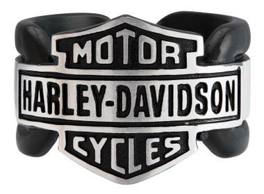 Harley-Davidson Men's Vintage Bar & Shield Striped Ring, Black Stainless Steel - Wisconsin Harley-Davidson