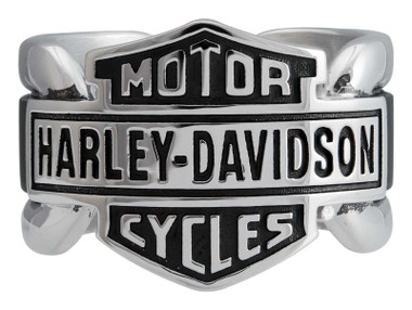 Harley-Davidson Men's Vintage Bar & Shield Striped Ring, Stainless Steel - Wisconsin Harley-Davidson