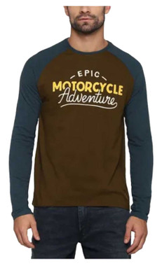 Royal Enfield Men's Epic Crew-Neck Long Sleeve Henley Shirt - Brown/Blue - Wisconsin Harley-Davidson