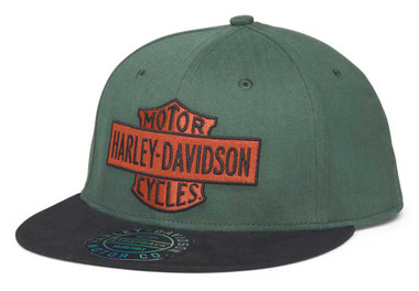Harley-Davidson Men's Bar & Shield Snapback Flat Brim Hat, Green 97639-22VM - Wisconsin Harley-Davidson