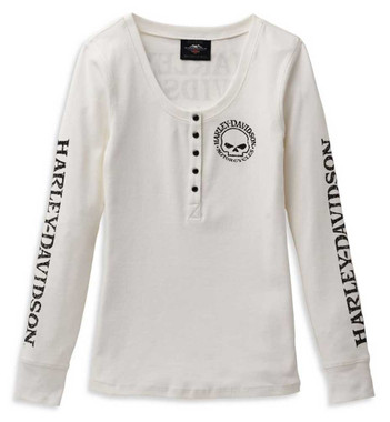 Harley-Davidson Women's Skull Snap Front Long Sleeve Henley - White 99100-22VW - Wisconsin Harley-Davidson