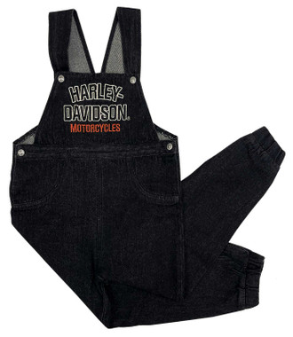 Harley-Davidson Little Kids Embroidered H-D Denim Toddler Overalls - Black - Wisconsin Harley-Davidson