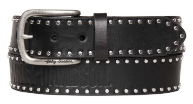 Harley-Davidson Women's H-D Script & Studded Genuine Leather Belt - Black - Wisconsin Harley-Davidson