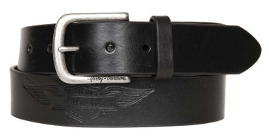 Harley-Davidson Women's Embossed Winged B&S Genuine Leather Belt - Black - Wisconsin Harley-Davidson