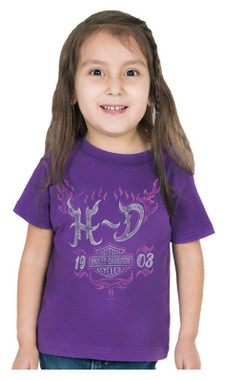 Harley-Davidson Girl's Tribal Flames Short Sleeve Toddler Cotton Tee, Purple - Wisconsin Harley-Davidson