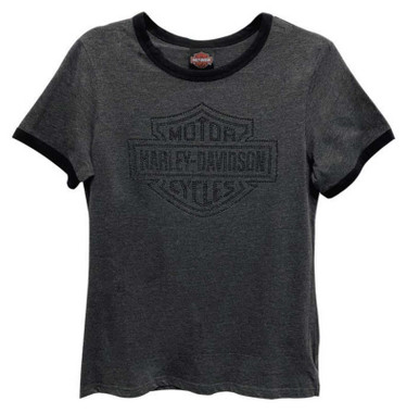 Harley-Davidson Women's Embellished B&S Short Sleeve Tee - Heather Gray/Black - Wisconsin Harley-Davidson
