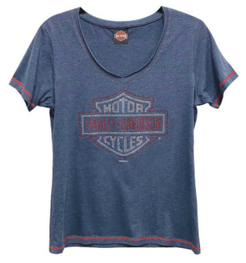 Harley-Davidson Women's Embellished B&S Faithful Short Sleeve Tee - Blue/Red - Wisconsin Harley-Davidson