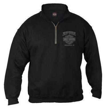 Harley-Davidson Men's Corrosion Skull 1/4 Zip Cadet Pullover Sweatshirt - Black - Wisconsin Harley-Davidson