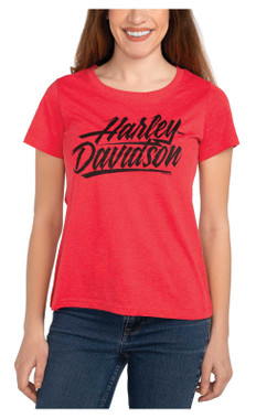 Harley-Davidson Women's Razor H-D Short Sleeve Scoop Neck T-Shirt - Red - Wisconsin Harley-Davidson