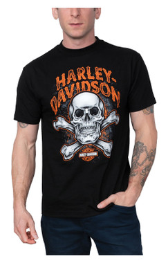 Harley-Davidson Men's Skull Squad Crew-Neck Short Sleeve Cotton T-Shirt - Black - Wisconsin Harley-Davidson