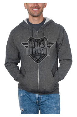 Harley-Davidson Men's Sentinel Zip-Up Fleece Hooded Sweatshirt - Charcoal - Wisconsin Harley-Davidson