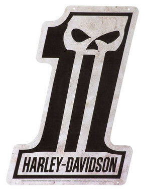 Harley-Davidson Embossed Tin Sign, Shaped #1 Skull Logo, 12.75 x 18 inches - Wisconsin Harley-Davidson