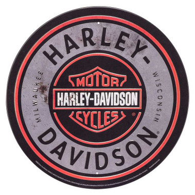 Harley-Davidson Embossed Round Tin Sign, Iconic Bar & Shield Logo, 12 inches - Wisconsin Harley-Davidson