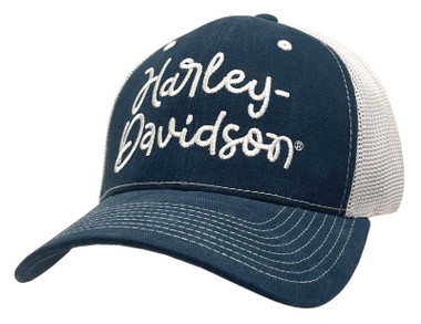 Harley-Davidson Women's Hat Embroidered Harley Script Baseball Cap, Navy Blue - Wisconsin Harley-Davidson